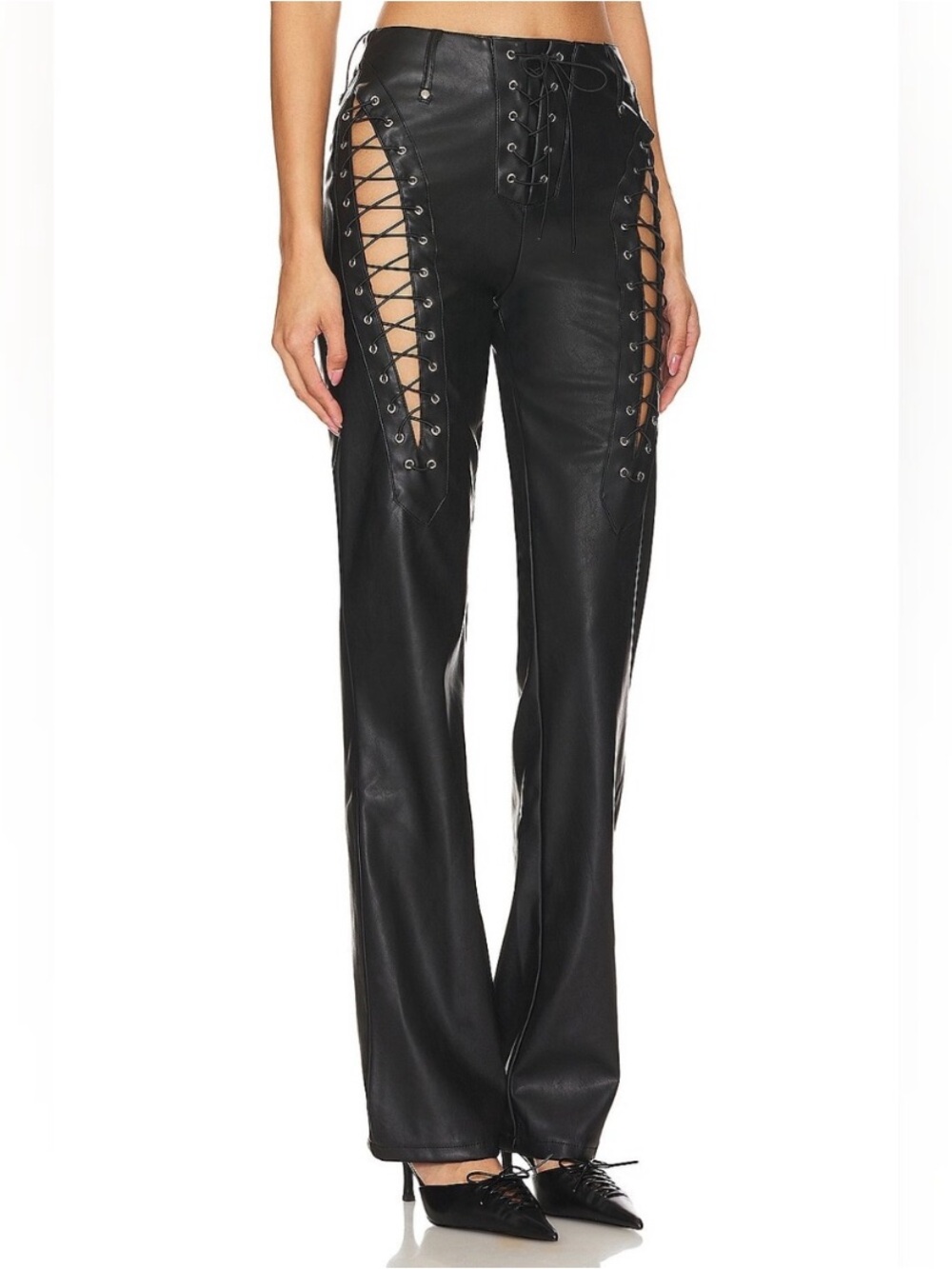 I.Am.Gia Xenia Black Lace-Up Faux Leather Maxi Skirt